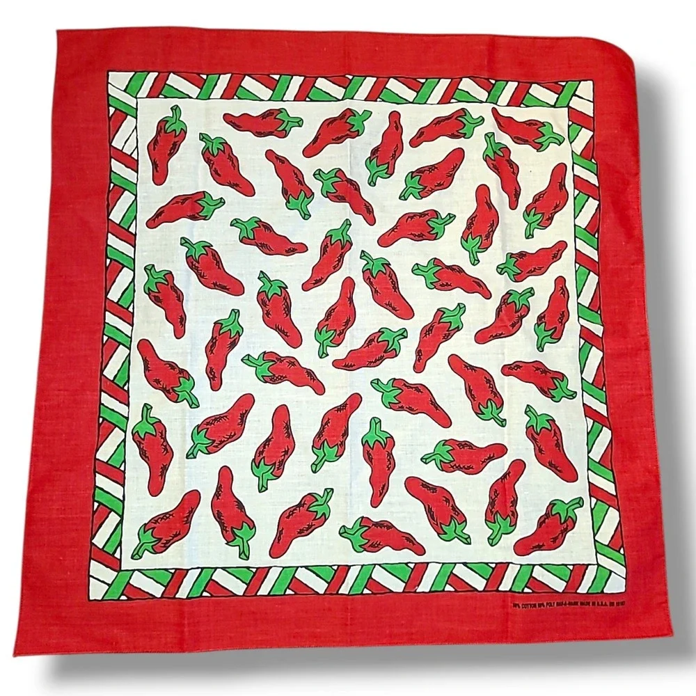 Vintage Hav A Hank Chili Pepper Bandana USA Cotton Poly Western Cowboy Scarf